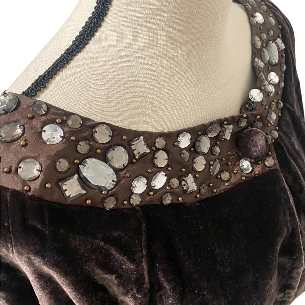 JOOLAY brown jeweled silk/ velvet sleeved caplet‎ - Picture 3 of 10